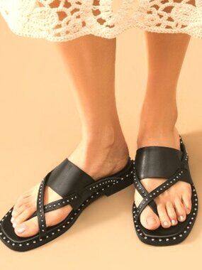 ASH Black Studded Leather Slide Sandals - BLACK - 7M